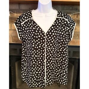 Masseys Womens Black White Polka Dot V-Neck Cap Sleeve Blouse Top Medium